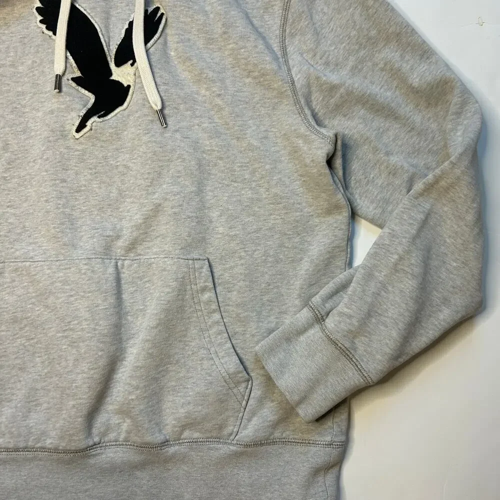 American Eagle Super Soft Gray Graphic Pullover Fleece Hoodie Small - Picture 4 of 6